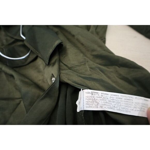 ZARA Women's Sz Small Hunter Green Jewel Button Ruffled Satin Effect L/S Blouse - Picture 4 of 8